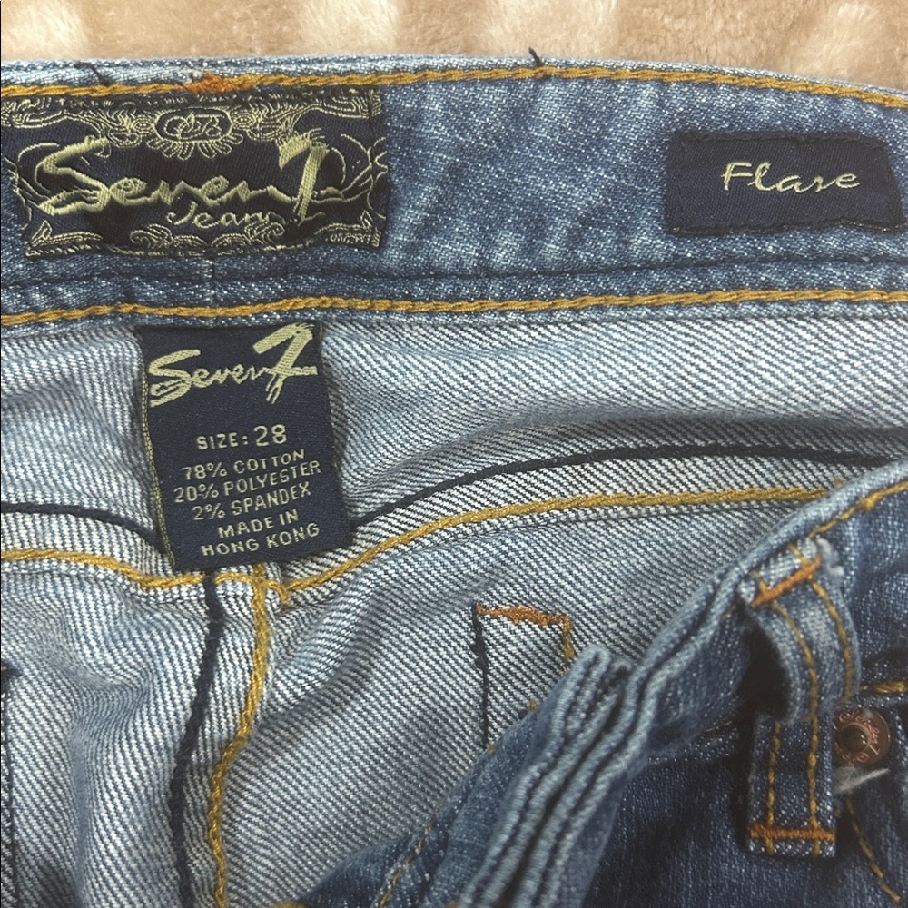 Vintage Y2K Seven7 women’s sz 28  jeans Rhinestone Flare Low Rise Bootcut blue - Picture 6 of 16